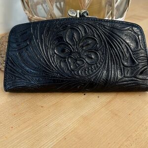 HOBO patent leather embossed wallet- black. 12 Credit Card Slots.